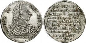 1790. Carlos IV. Puebla de los Ángeles. Medalla de Proclamación. (Ha. falta) (Medina 225). 17,21 g. Ø39 mm. Plata fundida. Leyenda en letra itálica. E...