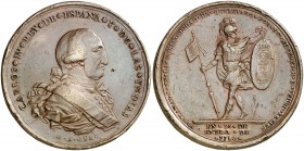1790. Carlos IV. Querétaro. Medalla de Proclamación. (Ha. 198 var. metal) (Medina 230) (RAH. 430) (Ruiz Trapero 266-267) (V. 159) (V.Q. 13232 var. met...