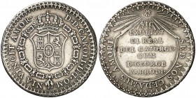 s/d (1790). Carlos IV. Real del Catorce. Medalla de Proclamación. (Ha. 203) (Medina 235) (V.Q. 13236). 13,38 g. Ø35 mm. Plata. Gráfilas de lises. MBC+...