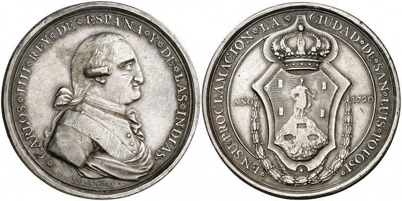 1790. Carlos IV. San Luis de Potosí. Medalla de Proclamación. (Ha. 206) (Medina ...