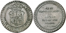 1790. Carlos IV. San Luis de Potosí. Medalla de Proclamación. (Ha. 207 var. metal) (Medina 243 var. metal) (Ruiz Trapero 273) (V. 163) (V.Q. 13239 var...
