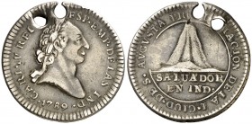 1789. Carlos IV. San Salvador. Medalla de Proclamación. (Ha. 214) (Medina 252) (V.Q. 13244). 2,90 g. Ø21 mm. Plata. Grabador: P. García Aguirre. Doble...