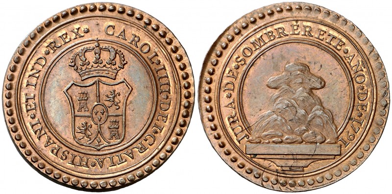 1791. Carlos IV. Sombrerete. Medalla de Proclamación. (Ha. 223 var. metal) (Medi...