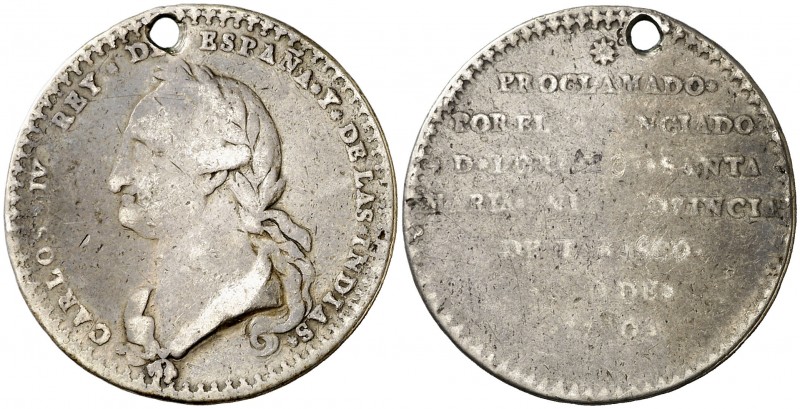 1790. Carlos IV. Tabasco. Medalla de Proclamación. (Ha. 224) (Medina 268) (Ruiz ...