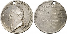 1790. Carlos IV. Tabasco. Medalla de Proclamación. (Ha. 224) (Medina 268) (Ruiz Trapero 278) (V. 171) (V.Q. 13251). 6,41 g. Ø29 mm. Plata. Perforación...