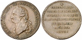 1790. Carlos IV. Tabasco. Medalla de Proclamación. (Ha. 224 var. metal) (Medina 268) (Ruiz Trapero 278) (V. 171) (V.Q. 13251). 7,77 g. Ø28 mm. Bronce....