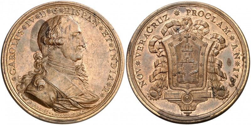1789. Carlos IV. Veracruz. Medalla de Proclamación. (Ha. 229 var. metal) (Medina...