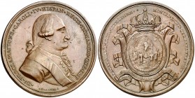 s/d (1790). Carlos IV. Zacatecas. Medalla de Proclamación. (Ha. 232 var. metal) (Medina 278) (Ruiz Trapero 280) (V. 177) (V.Q. 13259 var. metal). 39,4...