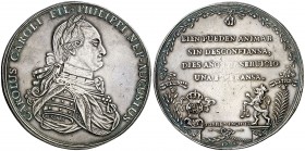 1799. Carlos IV. Miguel Torres a Carlos IV. Medalla. (Medina Col. 29). 55,15 g. Ø55 mm. Plata. Grabador: M. Torres. Bella. Ex Colección Valentín de Cé...