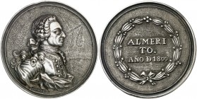 1800. Carlos IV. Premio militar. Medalla. 32,38 g. Ø51 mm. Plata. Ex Colección Valentín de Céspedes. Rarísima. (EBC+).