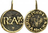 1805. Carlos IV. Pobreza en Zaragoza. Medalla. 18,36 g. Ø33 mm. Latón fundido. Con anilla. BC+.