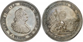 1806. Carlos IV. Conmemoración de la recuperación de Buenos Aires. Medalla. (Medina Col. 42 var. metal). 67,68 g. Ø51 mm. Plata. Grabador: I. Fernánde...