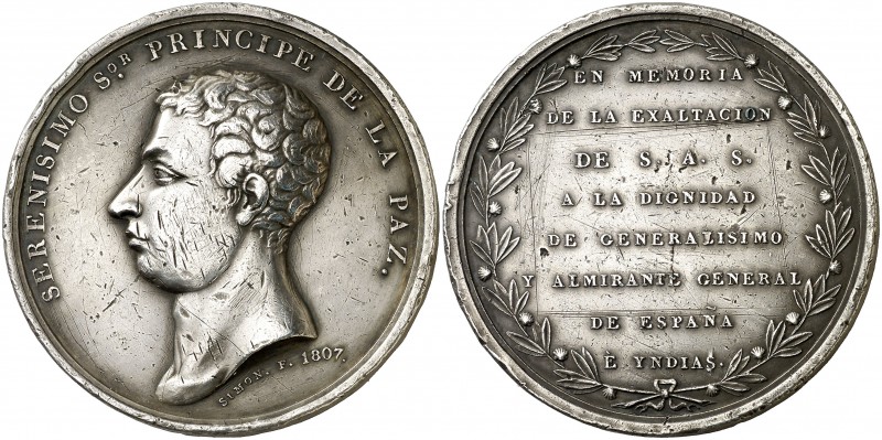 1807. Carlos IV. Godoy, Príncipe de la Paz. Medalla. (RAH. 450). 46,62 g. Ø44,5 ...
