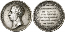 1807. Carlos IV. Godoy, Príncipe de la Paz. Medalla. (RAH. 450). 46,62 g. Ø44,5 mm. Plata. Grabador: J. H. Simón. Rayas y golpes. Muy rara. (MBC).