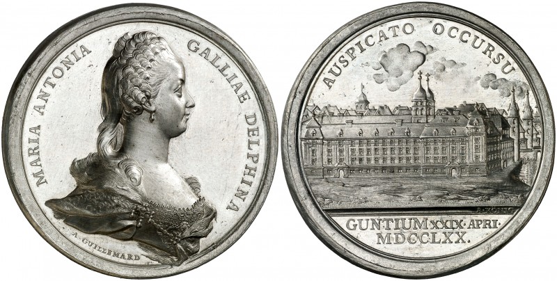 1770. Austria. José II. Llegada de María Antonieta a Gunzburgo. Medalla. (MHE. 4...