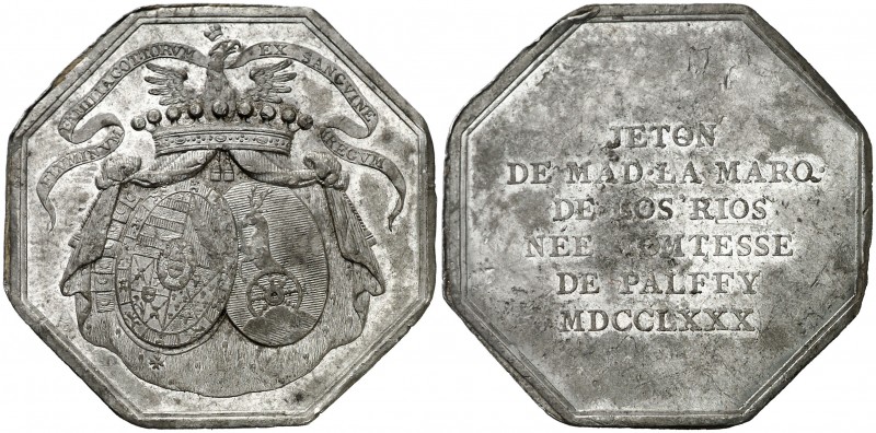 1780. Austria. José II. Jetón. (MHE. 493 bis, mismo ejemplar). 4,87 g. 35x35 mm....