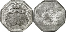 1780. Austria. José II. Jetón. (MHE. 493 bis, mismo ejemplar). 4,87 g. 35x35 mm. Plomo. Ex Colección Valentín de Céspedes. EBC+.