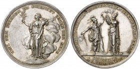1801. Austria. Francisco I. Paz de Lunneville. Medalla. 13,85 g. Ø36 mm. Plata. Grabador: D. F. Loos (Forrer III, pág. 461-465). Leves rayitas. Bella....