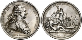 1783. Francia. Luis XVI. Inauguración del Canal de Borgoña. Medalla. (MHE. 610, mismo ejemplar) (Musée Monétaire 31). 222 g. Ø73 mm. Plata. Grabador: ...