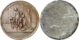 1793. Francia. Despedida familiar del rey. Prueba. (Hennin 312/463) (Jones 11/16). 16,65 g. Ø48 mm. Plomo bronceado. Grabador: C. H. Küchler (Forrer I...