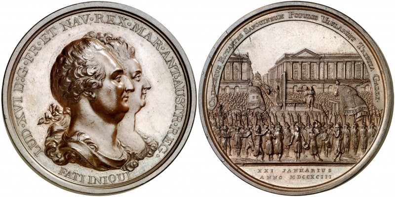 1793. Francia. Ejecución del rey. Medalla. (Hennin 465). 66,70 g. Ø51 mm. Bronce...
