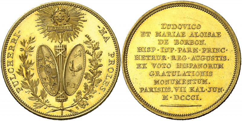 1801. Francia. Napoleón Bonaparte. Visita a París de los reyes de Etruria. Medal...