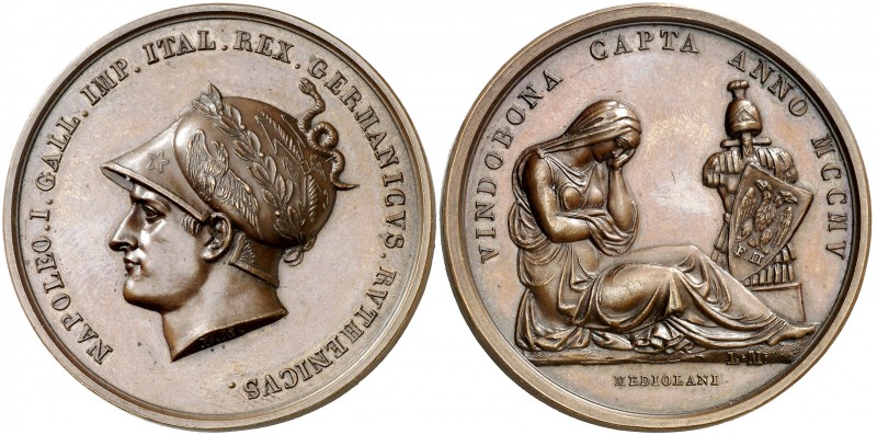 1805. Francia. Napoleón Bonaparte. Milán. Toma de Viena. Medalla. (Bramsen 444) ...