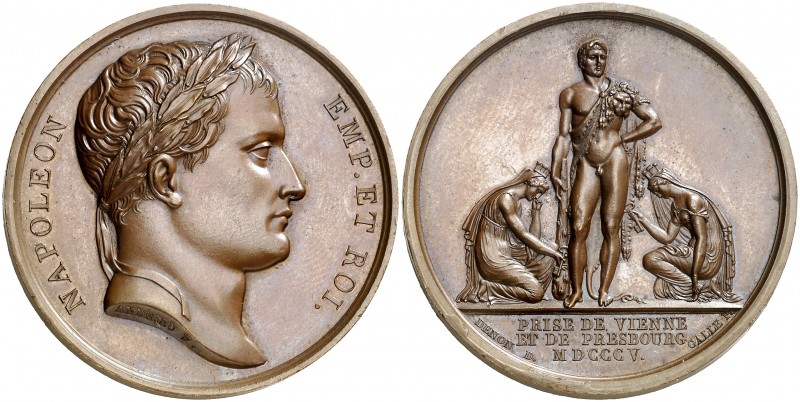 1805. Francia. Napoleón Bonaparte. Toma de Viena y Presburgo. Medalla. (Bramsen ...