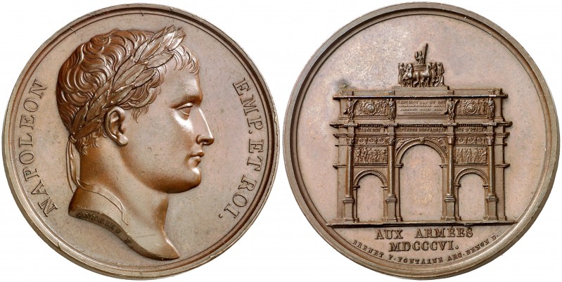 1806. Francia. Napoleón Bonaparte. El Arco del Carrusel. Medalla. (Bramsen 557) ...