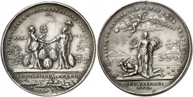 1783. Gran Bretaña. Jorge III. Paz de Versalles. Defensas de Gibraltar y Mahón. Medalla. (Betts 610) (Eimer 804) (MHE. 706, mismo ejemplar). 19,86 g. ...