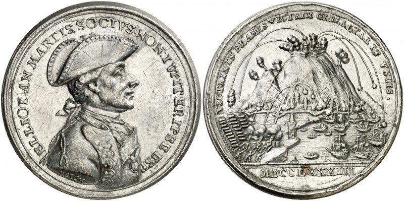1783. Jorge III. General Eliott. Defensa de Gibraltar. Medalla. (ANS. 1358) (Eim...