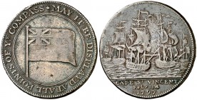 1797. Gran Bretaña. Jorge III. Combate Naval de San Vicente. Medalla. 9,71 g. Ø29 mm. Bronce. Leyenda en canto AVALENTINE PRESENTED TO SPAIN BY ADM JE...