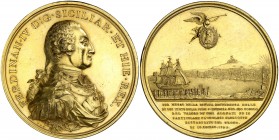 1799. Gran Bretaña. Jorge III. Regreso a Nápoles de la familia real, al amparo de la flota inglesa. Medalla. (BHM. 479). 61,47 g. Ø48 mm. Bronce dorad...