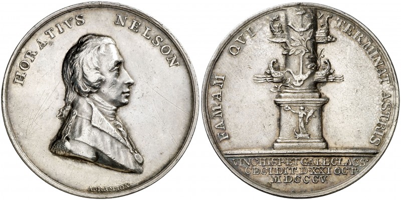 1805. Gran Bretaña. Jorge III. Almirante Nelson. Batalla de Trafalgar. Medalla. ...