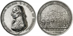 1805. Jorge III. Almirante Nelson. Batalla de Trafalgar. Medalla. (BHM. 584A). 33,26 g. Ø48 mm. Plata fundida. Grabador: C. H. Küchler (Forrer III, pá...