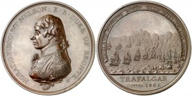 1805. Gran Bretaña. Jorge III. Almirante Nelson. Batalla de Trafalgar. Medalla. (BHM. 584A). 50,07 g. Ø48 mm. Bronce. Grabador: C. H. Küchler (Forrer ...
