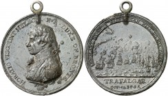 1805. Gran Bretaña. Jorge III. Almirante Nelson. Batalla de Trafalgar. Medalla. (BHM. 584A). 43 g. Ø48 mm. Peltre. Grabador: C. H. Küchler (Forrer III...