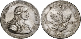 1791. Italia. Sicilia. Fernando III de Sicilia. 30 taris. (MIR. 597) (Vti. 145). 68 g. Ø57 mm. Plata. Leves marquitas. Rara. MBC+.