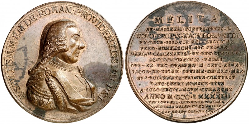 1793. Orden de Malta. Emmanuel de Rohan. Construcción del Fuerte Tigné. Medalla....