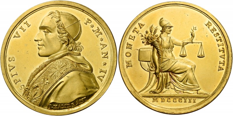 Pio VII (Barnaba Chiaramonti di Cesena), 1800 – 1823.

Medaglia anno IV/1803, ...