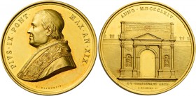 Pio IX (Giovanni Maria Mastai Ferretti di Senigallia), 1846 – 1878.

Medaglia anno XIX/1864, AV 50,65 g. Ø 43,4 mm. Per il restauro di Porta Pia (op...