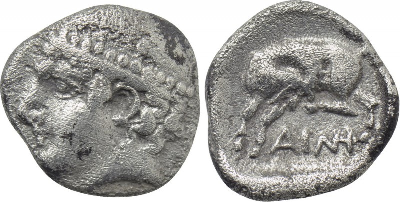 THRACE. Ainos. Diobol (Circa 421-418 BC). 

Obv: Head of Hermes left, wearing ...