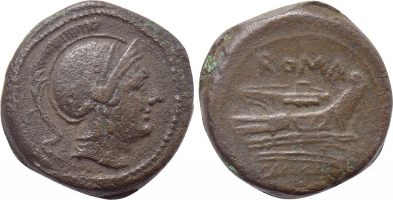 ANONYMOUS. Ae Quartuncia (Circa 217-215 BC). Rome. 

Obv: Helmeted head of Rom...