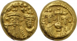 CONSTANS II with CONSTANTINE IV, HERACLIUS and TIBERIUS (641-668). GOLD Solidus. Carthage.