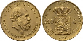 NETHERLANDS. Willem III (1849-1890). GOLD 10 Gulden (1875). Utrecht.