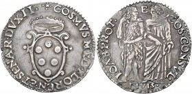 II periodo: duca di Firenze e Siena, 1555-1569. 

Giulio, AR 2,87 g. COSMVS MED FLOREN ET SENAR DVX II Stemma coronato entro cartella. Rv. IOA B PRO...