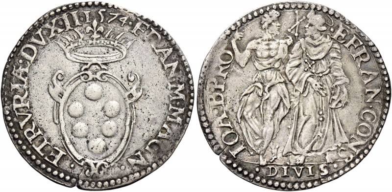 Francesco I de’Medici, 1574-1587. 

Giulio 1574, AR 3,04 g. FRAN M MAGN – ETRV...