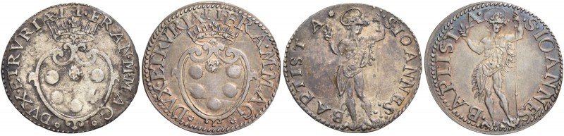 Lotto di due monete. Francesco I de’Medici, 1574-1587. 

Mezzo giulio AR, Gale...