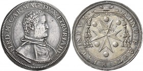 Ferdinando I de’Medici, 1587-1609. I periodo: cardinale e granduca, 1587-1588. 

Piastra 1587, AR 32,39 g. FERD M CAR MAG DVX ETRVRIÆ III Busto a d....