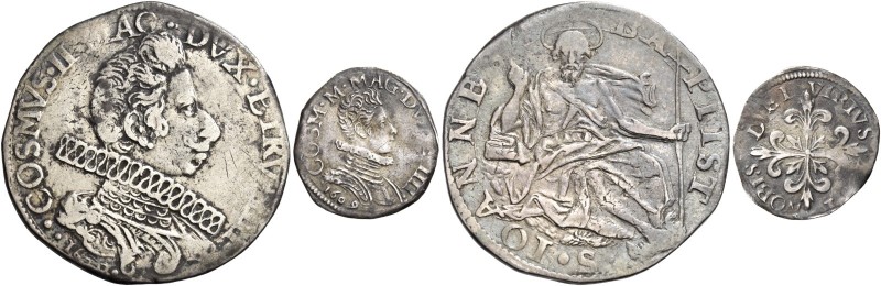 Lotto di due monete. Cosimo II de’Medici, 1609-1621. 

Testone 1620 AR, Galeot...